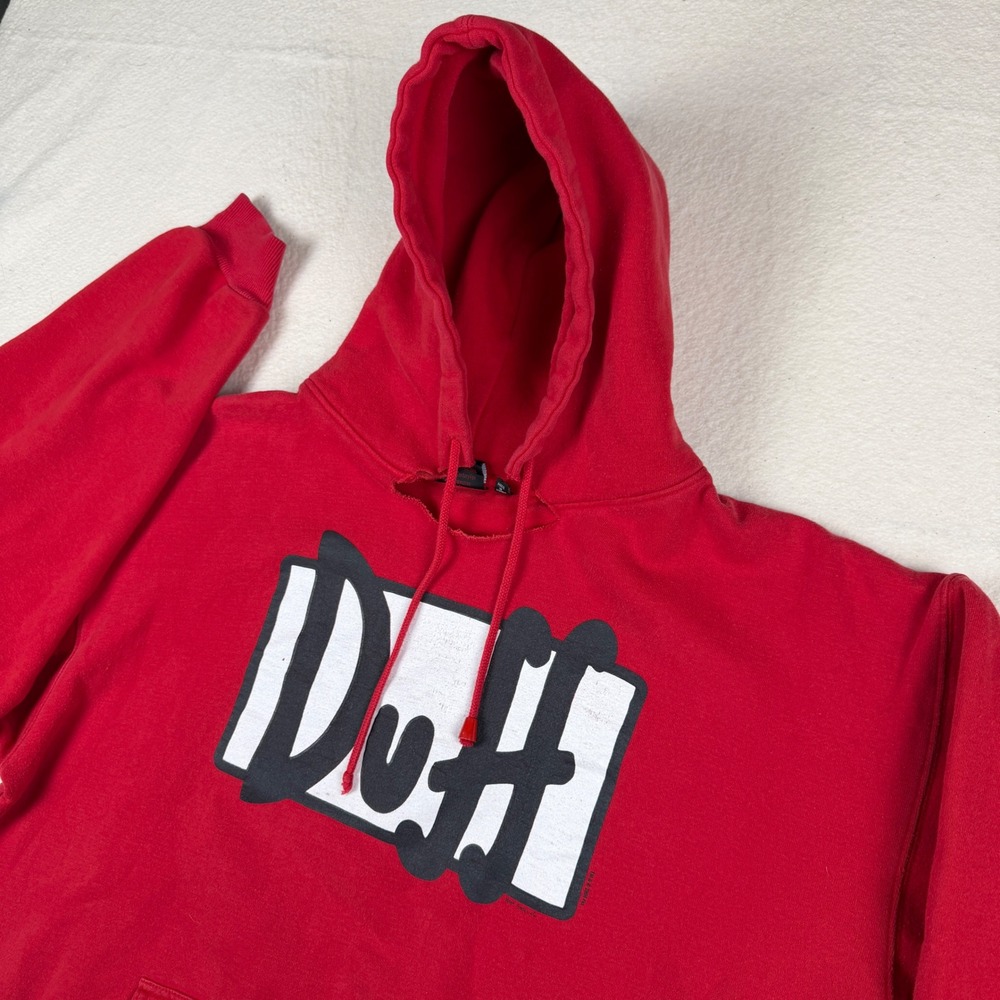 Vintage 2004 The Simpsons Duff Beer Hoodie XL Cropped Raw Hem Retro Sweatshirt